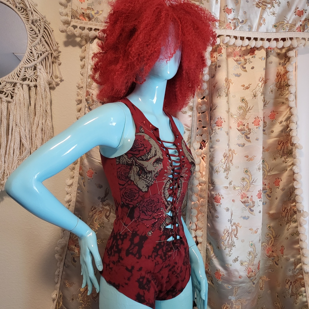 Red Lace-Up Bodysuit